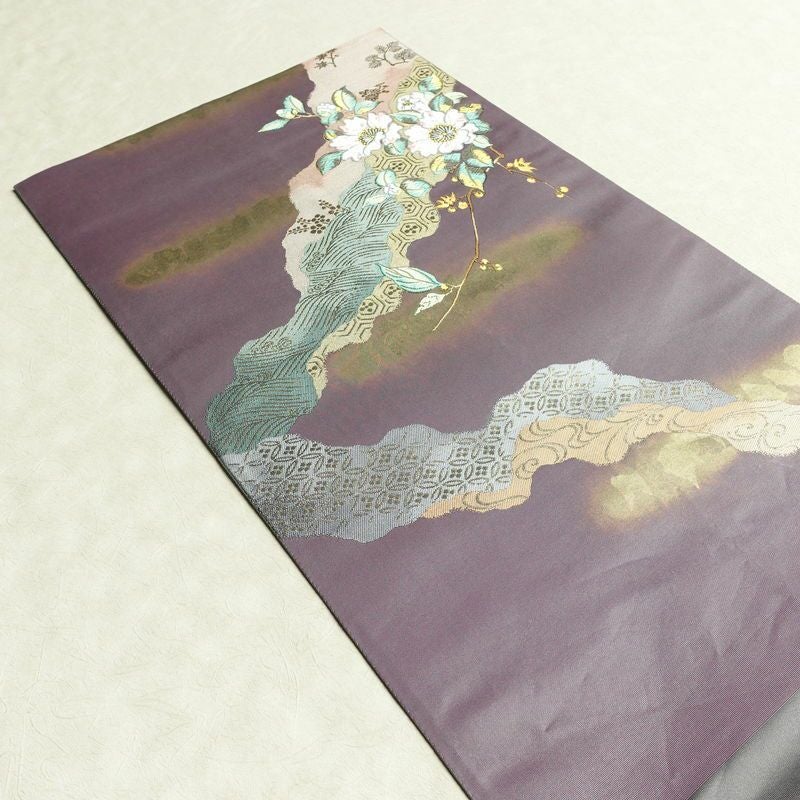 袋帯 六通柄 美品 証紙あり フォーマル用 正絹 花柄 箔 刺繍 金糸 帯 入学式 卒業式 結婚式 紫・藤色_画像17