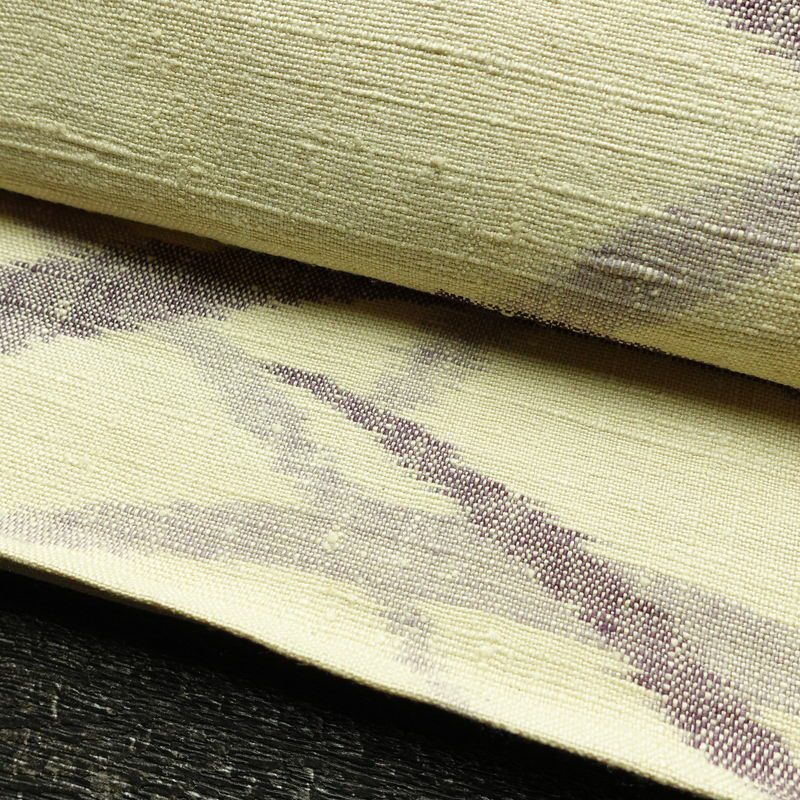 名古屋帯 全通柄 正絹 木の葉・植物柄 松葉仕立て 帯 紬地 芝 クリーム_画像6