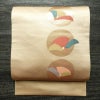 名古屋帯 太鼓柄 良品 正絹 花柄 名古屋仕立て 箔 帯 ベージュ_画像1