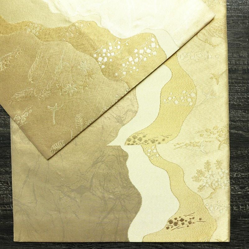 袋帯 六通柄 フォーマル用 正絹 木の葉・植物柄 箔 帯 入学式 卒業式 結婚式 金・銀_画像12