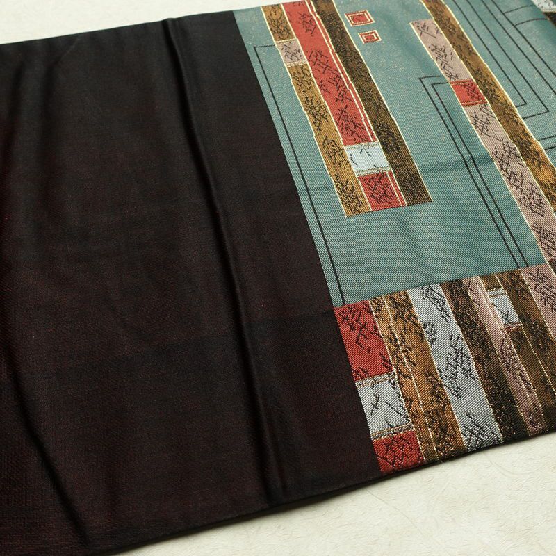 袋帯 六通柄 良品 フォーマル用 正絹 縞柄・線柄 箔 帯 入学式 卒業式 緑・うぐいす色_画像17