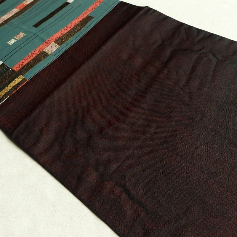 袋帯 六通柄 良品 フォーマル用 正絹 縞柄・線柄 箔 帯 入学式 卒業式 緑・うぐいす色_画像18