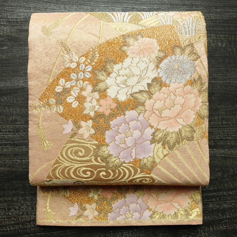 六通柄袋帯　袋帯　結婚式　訪問着　正絹　ブラック　花柄 袋帯 六通柄 フォーマル用 正絹 古典柄 箔 金糸 帯 入学式 卒業式 結婚