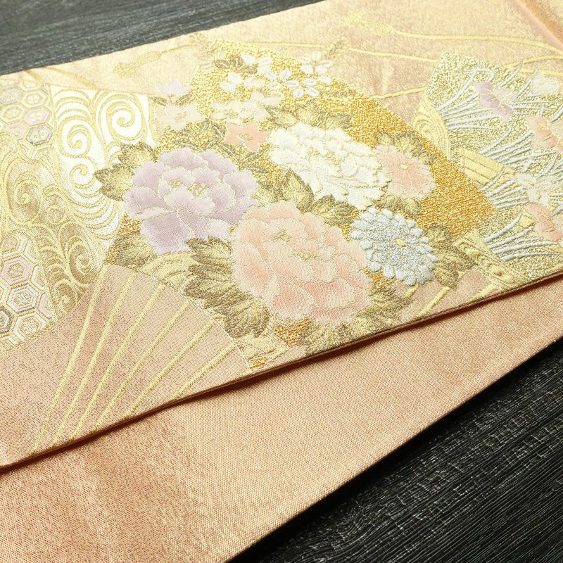 袋帯 プラチナ箔 六通柄 美品 フォーマル用 正絹 花柄 箔 金通し 金糸 帯 入学式 卒業式 結婚式 ピンク_画像13