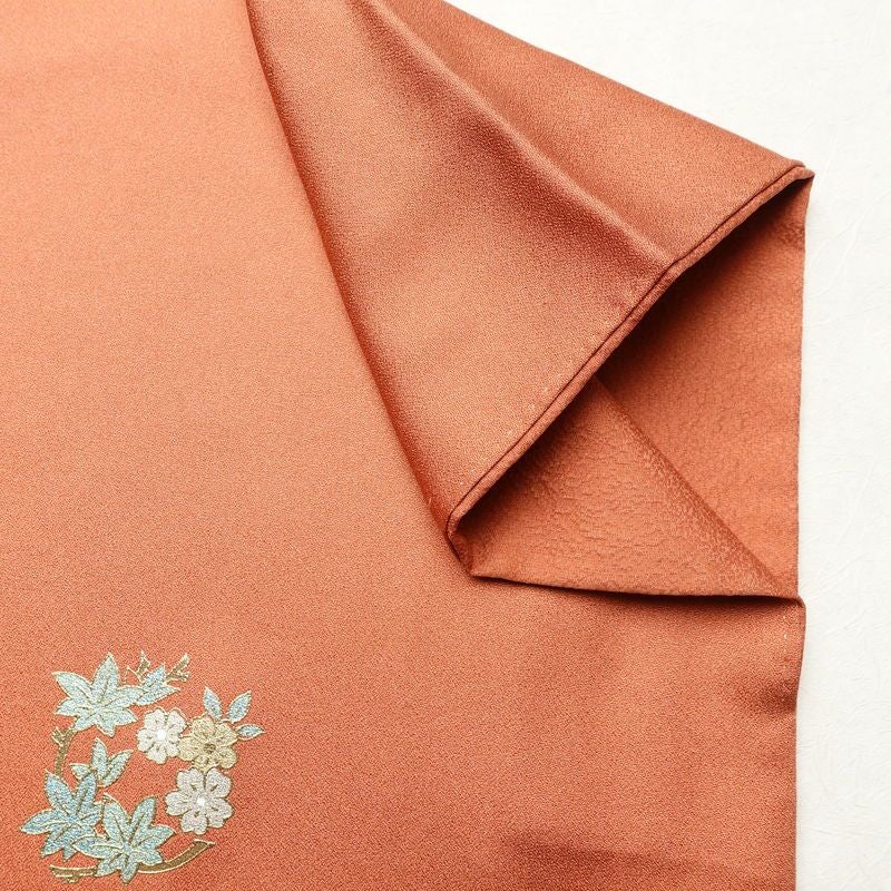 付け下げ 金駒刺繍 正絹 花柄 袷仕立て 身丈165cm 裄丈69cm 箔 刺繍 金彩 フォーマル 着物 入学式 卒業式 結婚式 くすみ朱色 赤・朱_画像14