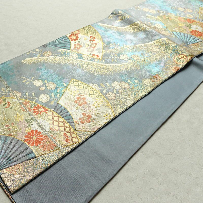 袋帯 六通柄 良品 フォーマル用 正絹 古典柄 箔 帯 入学式 卒業式 結婚式 振袖 二十歳 青・紺_画像9