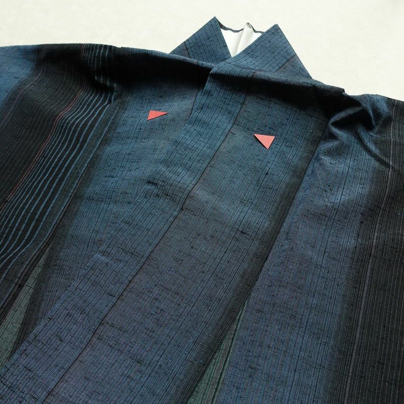 紬 正絹 縞柄・線柄 袷仕立て 身丈166cm 裄丈67cm 着物 モダン 青・紺_画像16