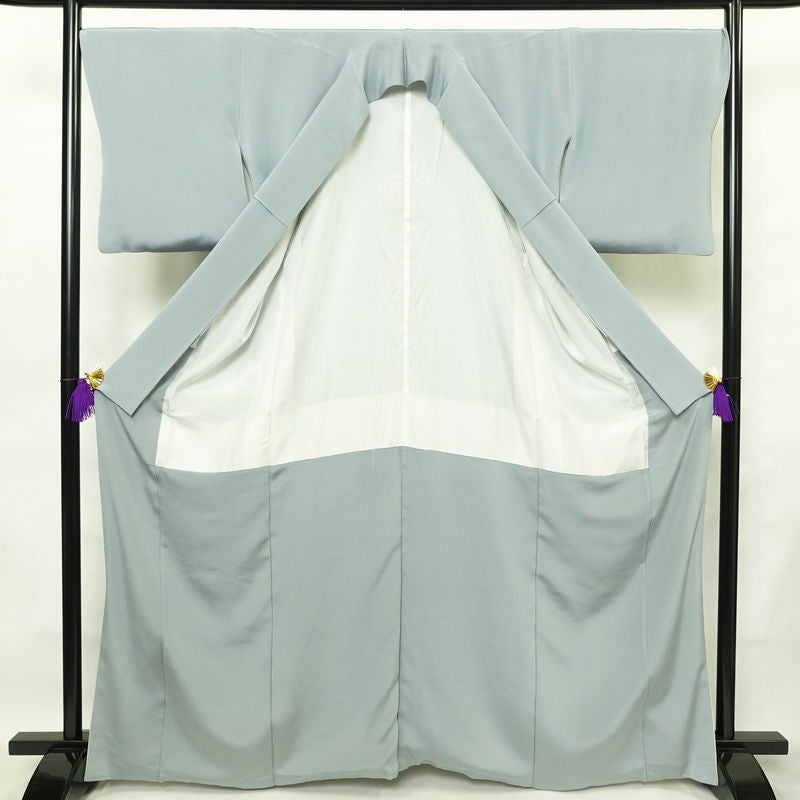 色留袖 三つ紋付き 松尾光琳 落款入り 縮緬 正絹 古典柄 袷仕立て 身丈165.5cm 裄丈67.5cm 箔 フォーマル 着物 結婚式 青・紺_画像3