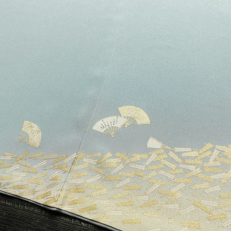 色留袖 三つ紋付き 松尾光琳 落款入り 縮緬 正絹 古典柄 袷仕立て 身丈165.5cm 裄丈67.5cm 箔 フォーマル 着物 結婚式 青・紺_画像12