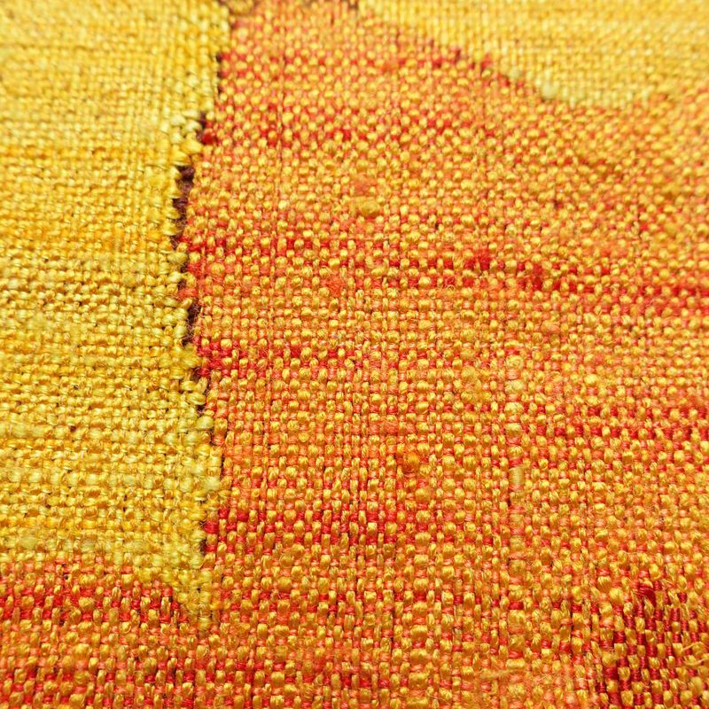 名古屋帯 太鼓柄 良品 正絹 花柄 松葉仕立て 帯 紬地 黄・黄土色_画像4