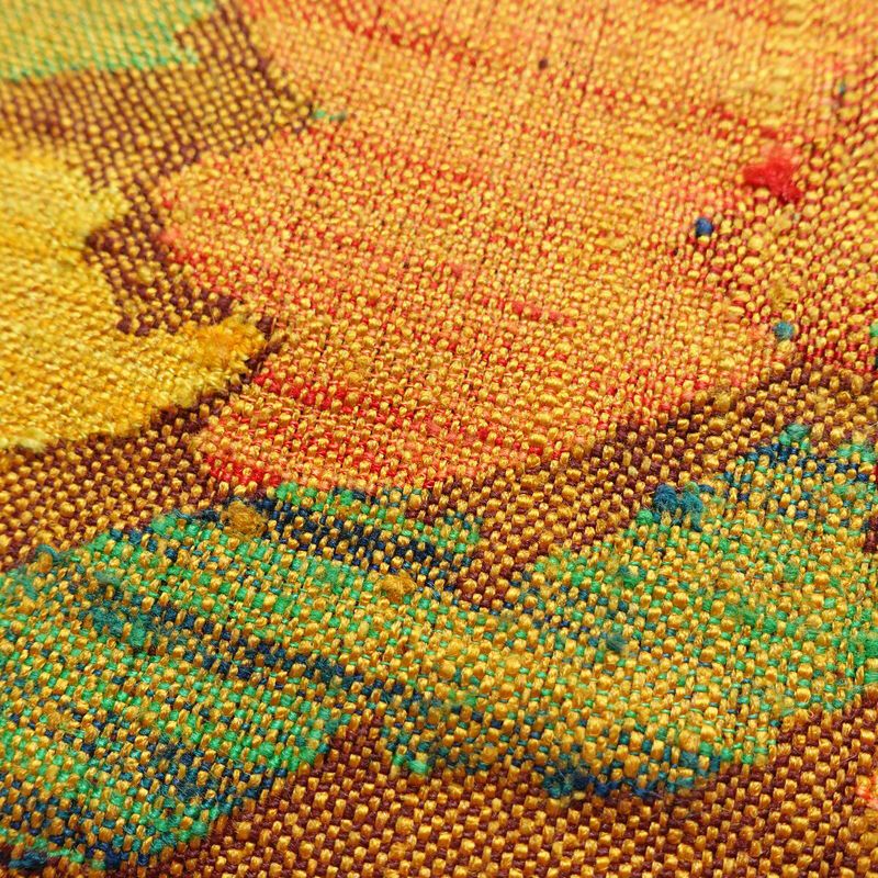 名古屋帯 太鼓柄 良品 正絹 花柄 松葉仕立て 帯 紬地 黄・黄土色_画像7