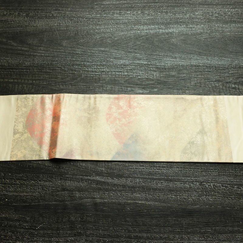 名古屋帯 太鼓柄 正絹 風景柄 名古屋仕立て 箔 帯 クリーム_画像13