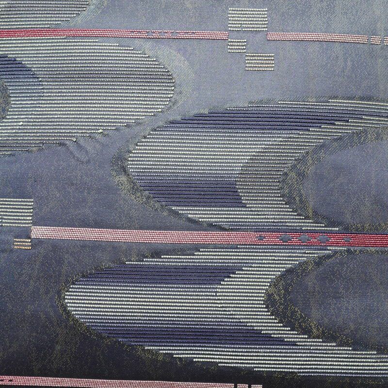 名古屋帯 太鼓柄 正絹 幾何学柄・抽象柄 名古屋仕立て 箔 帯 青・紺_画像2