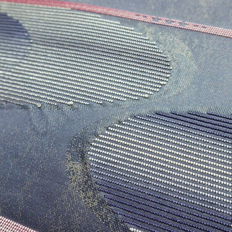 名古屋帯 太鼓柄 正絹 幾何学柄・抽象柄 名古屋仕立て 箔 帯 青・紺_画像6