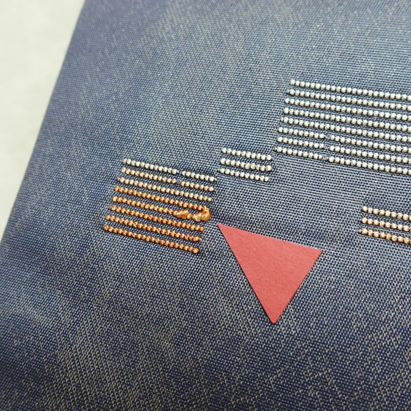 名古屋帯 太鼓柄 正絹 幾何学柄・抽象柄 名古屋仕立て 箔 帯 青・紺_画像7