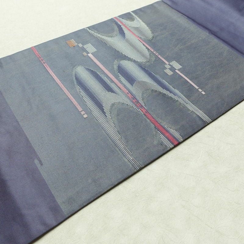 名古屋帯 太鼓柄 正絹 幾何学柄・抽象柄 名古屋仕立て 箔 帯 青・紺_画像11