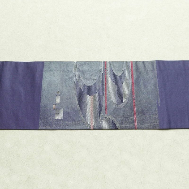 名古屋帯 太鼓柄 正絹 幾何学柄・抽象柄 名古屋仕立て 箔 帯 青・紺_画像12