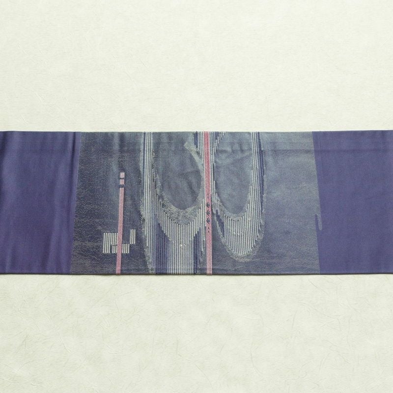 名古屋帯 太鼓柄 正絹 幾何学柄・抽象柄 名古屋仕立て 箔 帯 青・紺_画像13