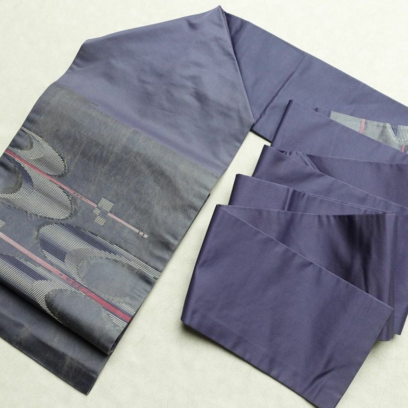 名古屋帯 太鼓柄 正絹 幾何学柄・抽象柄 名古屋仕立て 箔 帯 青・紺_画像15