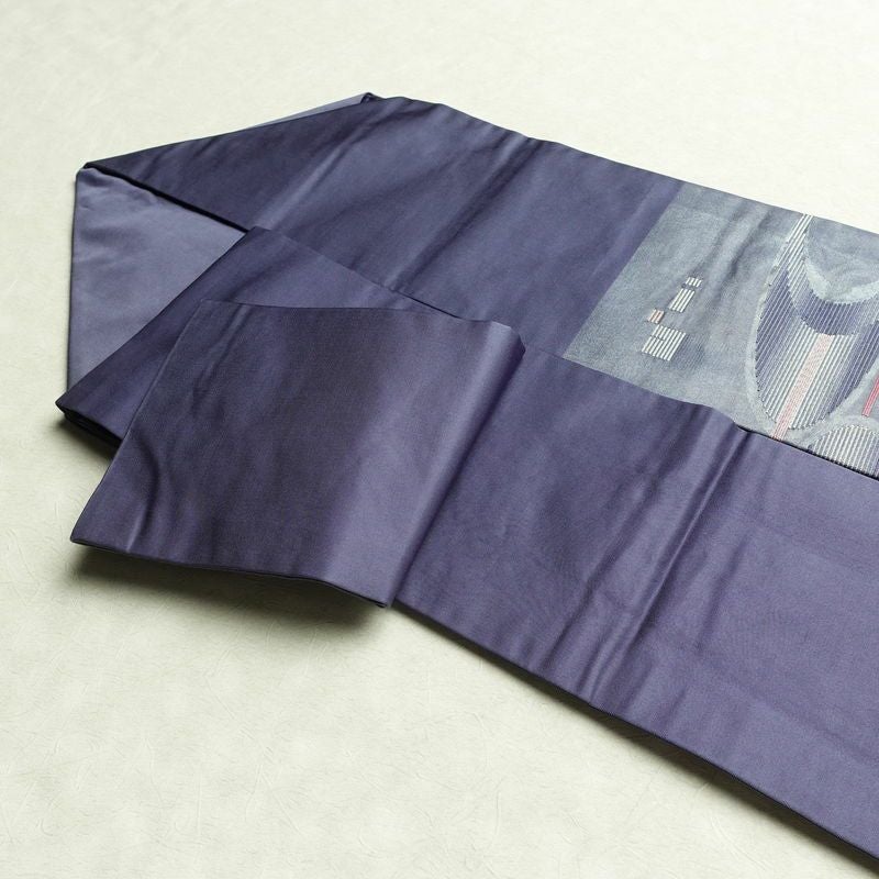 名古屋帯 太鼓柄 正絹 幾何学柄・抽象柄 名古屋仕立て 箔 帯 青・紺_画像18