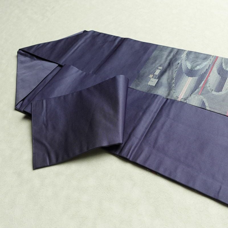 名古屋帯 太鼓柄 正絹 幾何学柄・抽象柄 名古屋仕立て 箔 帯 青・紺_画像21