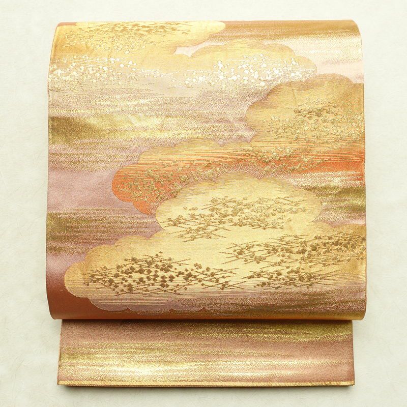袋帯 六通柄 良品 フォーマル用 正絹 雲柄 箔 金糸 帯 ピンク_画像1