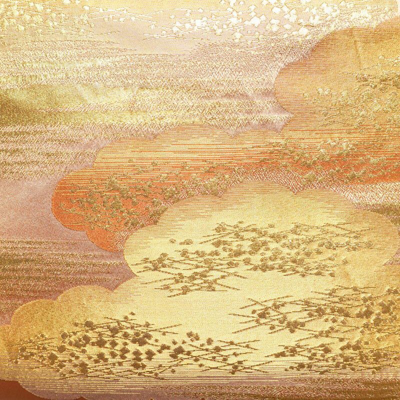 袋帯 六通柄 良品 フォーマル用 正絹 雲柄 箔 金糸 帯 ピンク_画像2