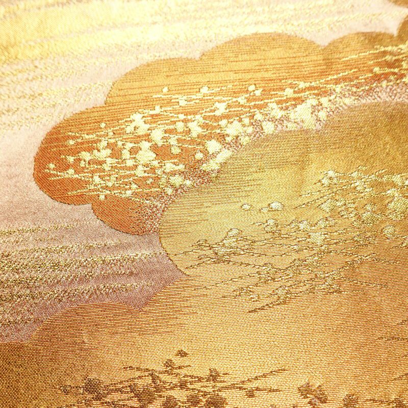 袋帯 六通柄 良品 フォーマル用 正絹 雲柄 箔 金糸 帯 ピンク_画像3