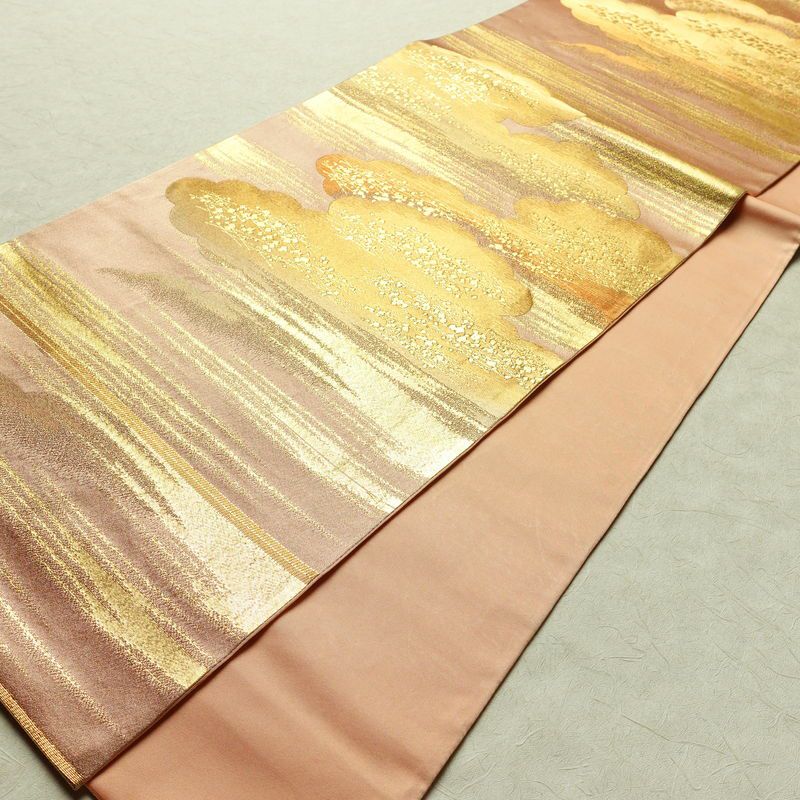 袋帯 六通柄 良品 フォーマル用 正絹 雲柄 箔 金糸 帯 ピンク_画像8