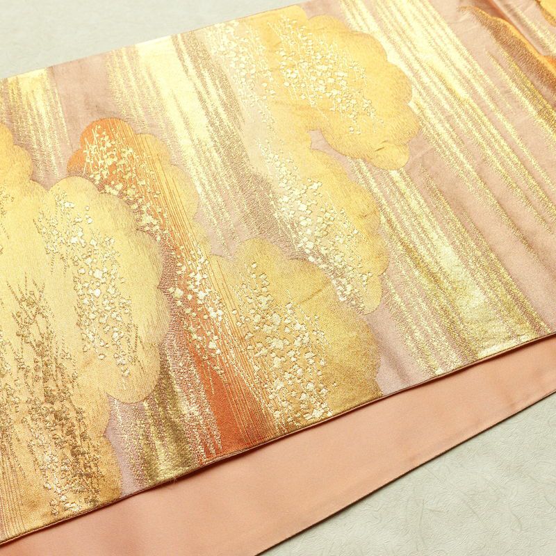 袋帯 六通柄 良品 フォーマル用 正絹 雲柄 箔 金糸 帯 ピンク_画像11