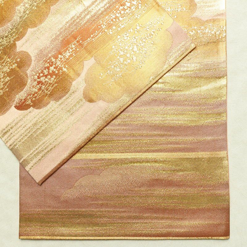 袋帯 六通柄 良品 フォーマル用 正絹 雲柄 箔 金糸 帯 ピンク_画像13