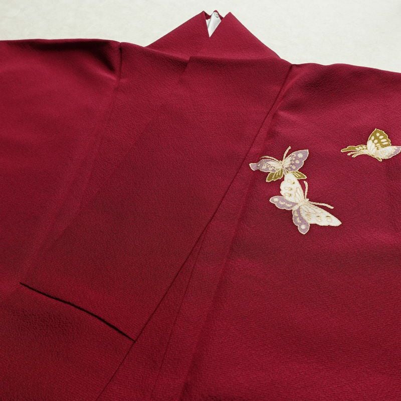 振袖 良品 セット品 長襦袢付き 袋帯付き 縮緬 正絹 花柄 袷仕立て 身丈164.5cm 裄丈70cm 箔 金彩 フォーマル 着物 帯 成人式 二十歳 赤紫 紫・藤色_画像13