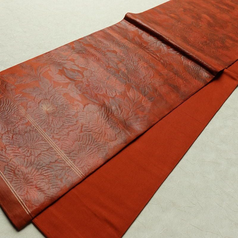 袋帯 六通柄 フォーマル用 正絹 花柄 帯 橙_画像7