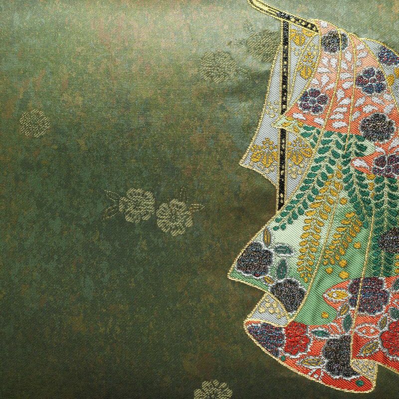 袋帯 六通柄 良品 フォーマル用 正絹 古典柄 箔 金糸 帯 入学式 卒業式 結婚式 緑・うぐいす色_画像2