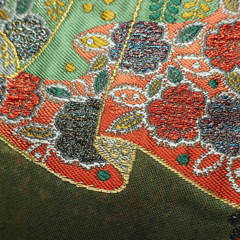 袋帯 六通柄 良品 フォーマル用 正絹 古典柄 箔 金糸 帯 入学式 卒業式 結婚式 緑・うぐいす色_画像4