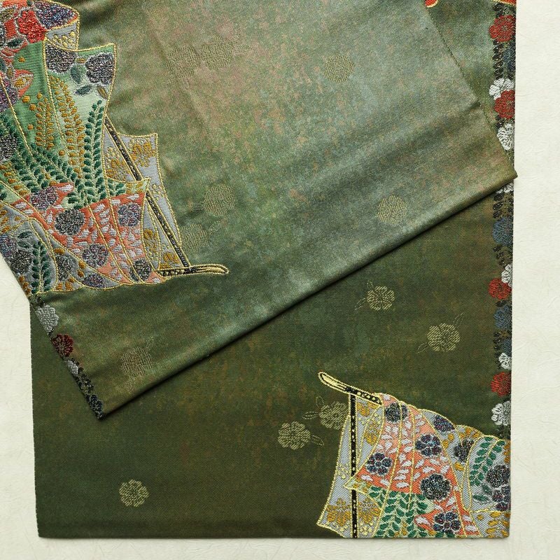 袋帯 六通柄 良品 フォーマル用 正絹 古典柄 箔 金糸 帯 入学式 卒業式 結婚式 緑・うぐいす色_画像13