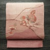 袋帯 太鼓柄 良品 一般用 正絹 花柄 金通し 帯 紬地 ピンク_画像1