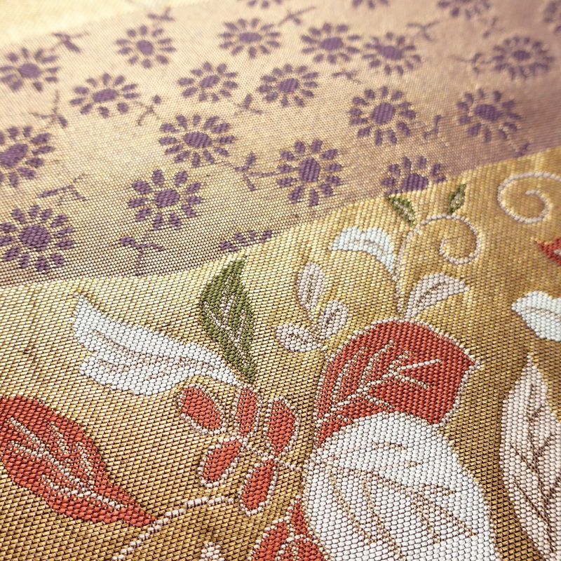 袋帯 六通柄 フォーマル用 正絹 花柄 箔 帯 入学式 卒業式 結婚式 椿 紫・藤色_画像5