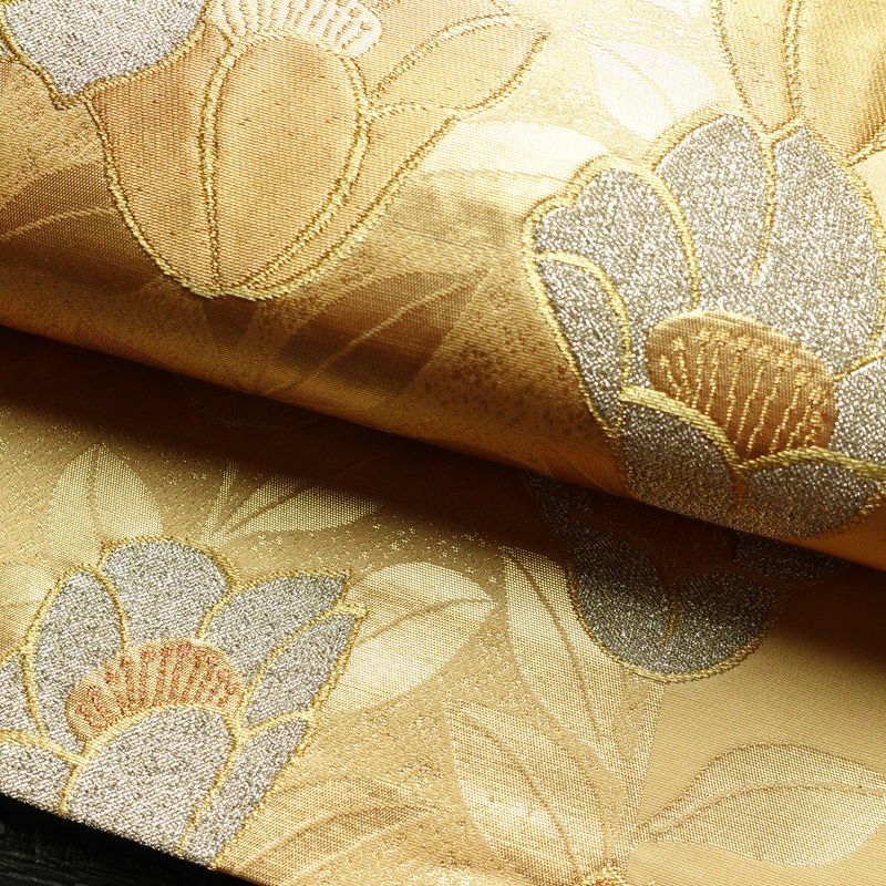 袋帯 六通柄 良品 フォーマル用 正絹 花柄 金糸 帯 入学式 卒業式 ベージュ_画像7
