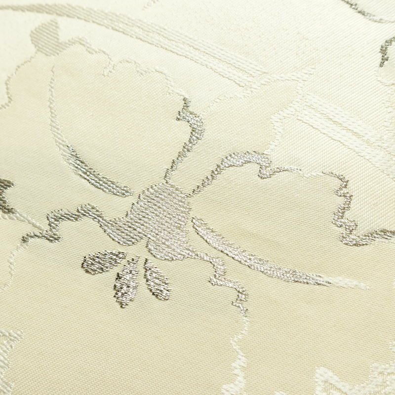 名古屋帯 六通柄 正絹 花柄 名古屋仕立て 箔 銀糸 帯 クリーム_画像5