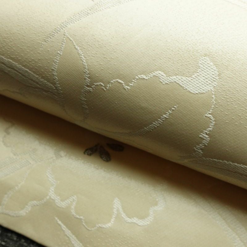 名古屋帯 六通柄 正絹 花柄 名古屋仕立て 箔 銀糸 帯 クリーム_画像6