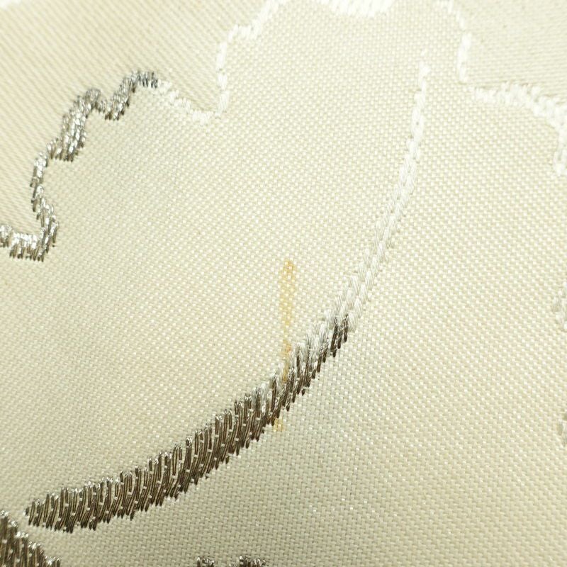 名古屋帯 六通柄 正絹 花柄 名古屋仕立て 箔 銀糸 帯 クリーム_画像13