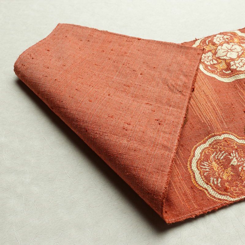 名古屋帯 六通柄 良品 正絹 幾何学柄・抽象柄 松葉仕立て 帯 紬地 ピンク_画像9