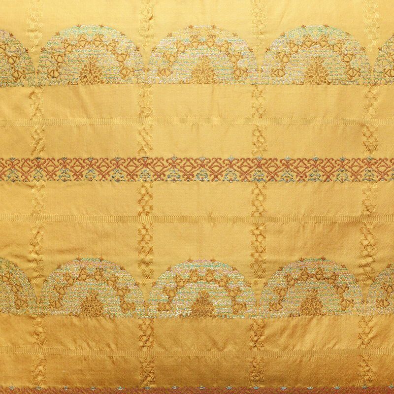 名古屋帯 六通柄 良品 正絹 縞柄・線柄 名古屋仕立て 箔 帯 黄・黄土色_画像2