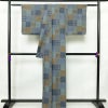 紬 正絹 チェック・格子柄 袷仕立て 身丈161cm 裄丈64.5cm 着物 青・紺_画像2