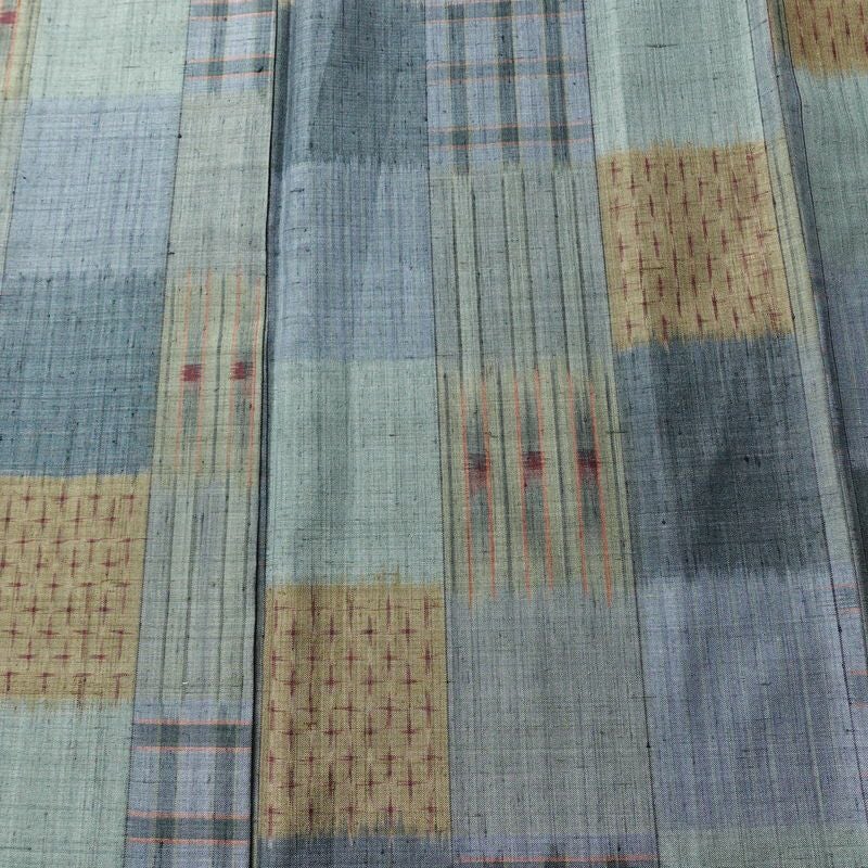 紬 正絹 チェック・格子柄 袷仕立て 身丈161cm 裄丈64.5cm 着物 青・紺_画像6