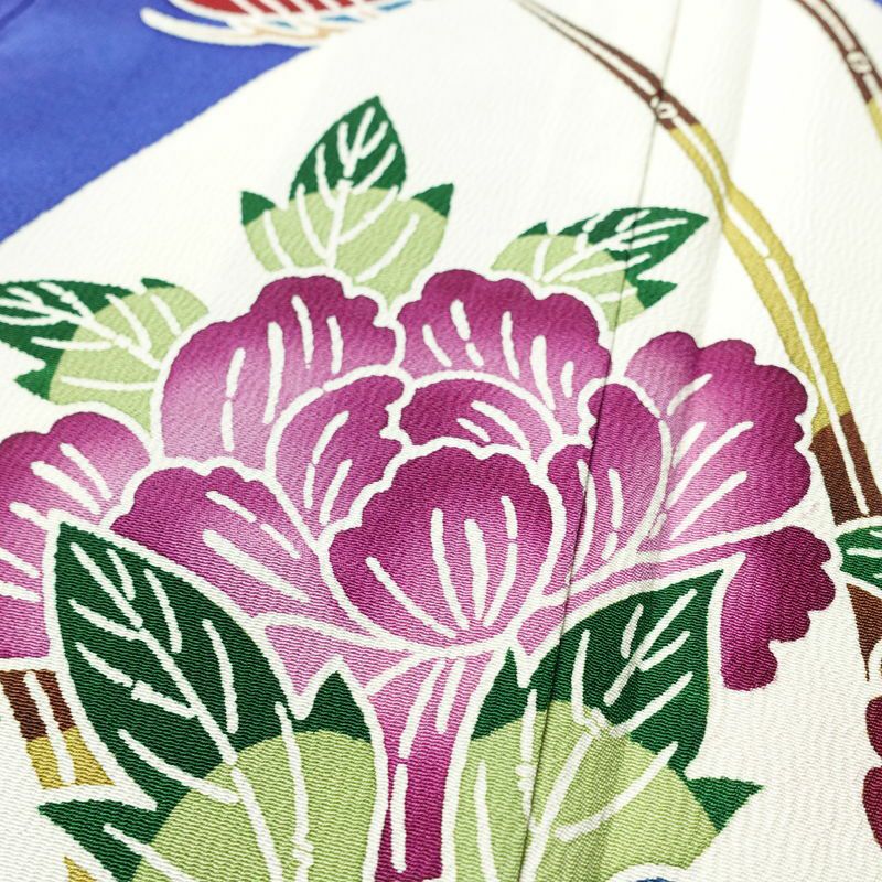 振袖 縮緬 正絹 古典柄 袷仕立て 身丈166.5cm 裄丈66.5cm フォーマル 着物 成人式 二十歳 青・紺_画像9