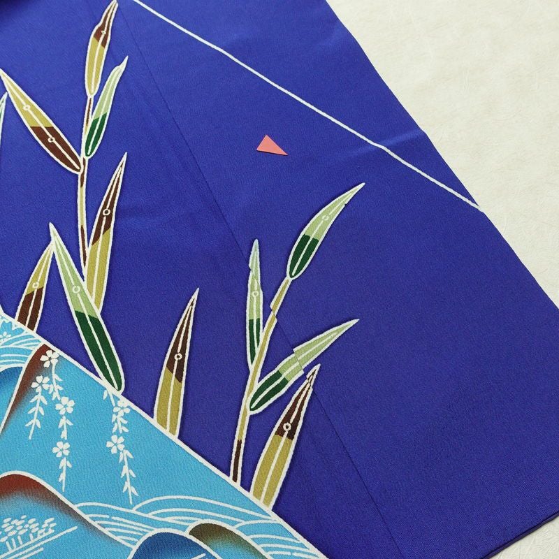振袖 縮緬 正絹 古典柄 袷仕立て 身丈166.5cm 裄丈66.5cm フォーマル 着物 成人式 二十歳 青・紺_画像12