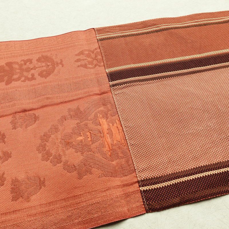 名古屋帯 六通柄 正絹 幾何学柄・抽象柄 松葉仕立て 帯 茶_画像18