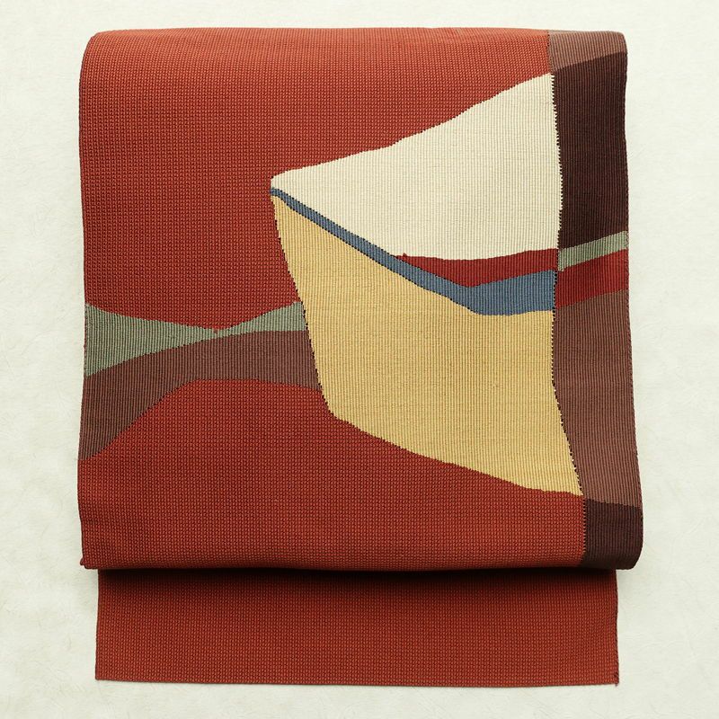 名古屋帯 太鼓柄 正絹 幾何学柄・抽象柄 松葉仕立て 帯 橙_画像1